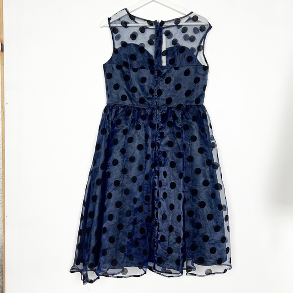 Lindy Bop Womens Dress Size XL Blue Black Polka Dot Sheer Retro 50's NWT RARE A - Picture 2 of 6